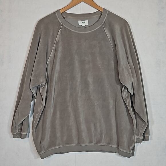 Aerie Greyish Green Terry Oversize Crewneck Sweatshirt - Picture 1 of 7